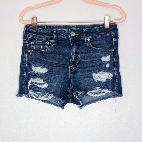 American Eagle Blue Next Level Stretch High Rise Shortie Shorts Size 4 - Picture 1 of 7